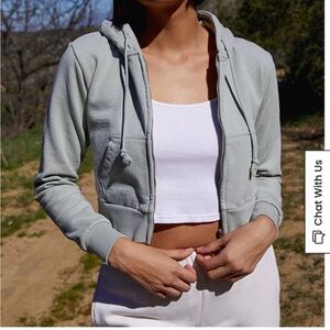 John Galt Brandy Melville Cozy Cropped Hoodie Sweatshirt Crystal Green Zip Up